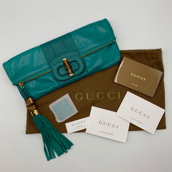 Gucci Turquoise Lucy Fold Over Clutch with Bamboo - Picture 8 of 8